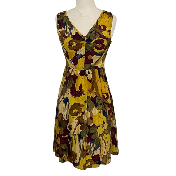 Banana Republic Yellow & Black V-Neck Sleeveless Fit & Flare Dress - Picture 1 of 6